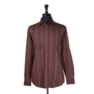 Johnston & Murphy Mens Shirt Button Up Brown Red Geometric Cotton Tailored Large